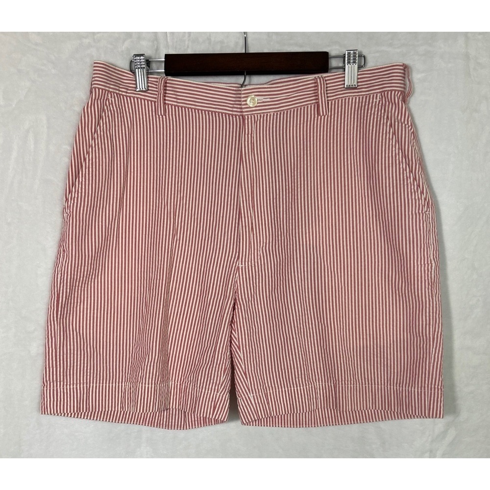Jos A Bank Stays Cool‎ Mens Seersucker Shorts Red White Striped Cotton Size 36